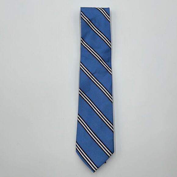 Blue and white striped 100% silk merona necktie - Picture 1 of 5